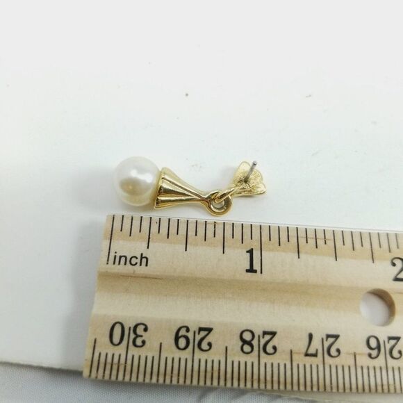 Vintage Faux Pearl Dangle Stud Earrings, Nice Size, Gold Tone Setting, Classic - Picture 4 of 5